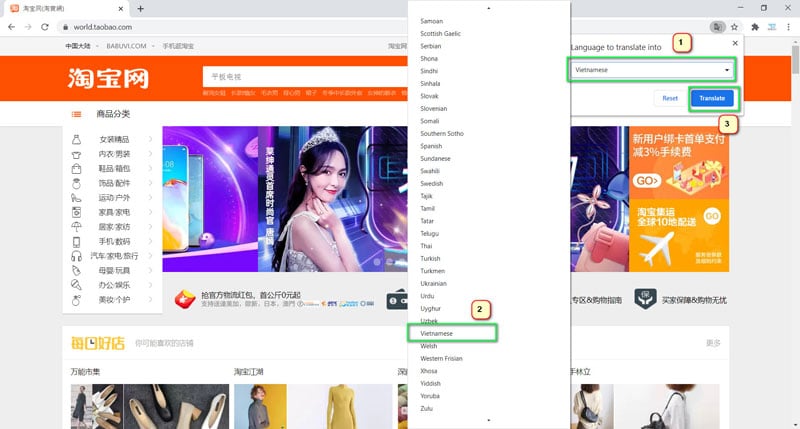 Taobao.com dịch sang tiếng việt trên chrome bước 4